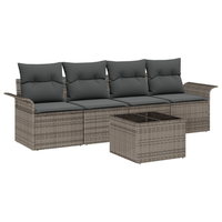 conjunto de sofa de jardin de 5 uds con cojines gris poliratan cfw146968