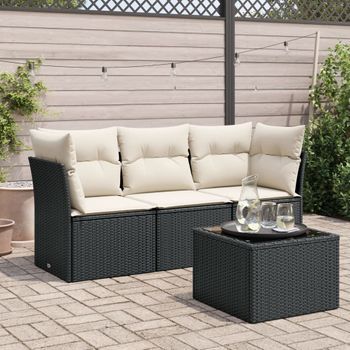 Conjunto De Sofás Jardín 4 Uds | Mueble Jardin Mesa Y Sillas Con Cojines Ratán Sintético Negro Cfw316435