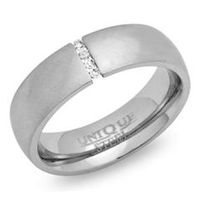 anillo de acero inoxidable mate con circonita