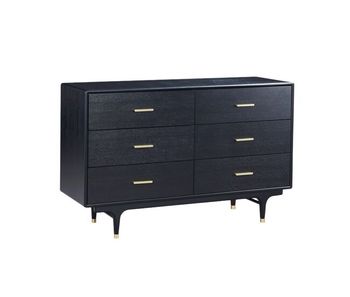 Comoda stilig, de color negro, estilo glamuroso, mide 88x140x45 cm y tiene 6 cajones