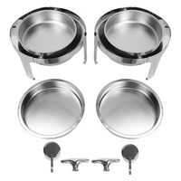 2 paquetes de cuenca de calentamiento circular con tapa deslizante de acero inoxidable para buffets de eventos y banquetes