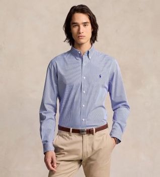 Polo Ralph Lauren para hombre. 710928254007 Camisa Slim Fit de popelina elástica azul (S), Casual, Algodón, Clásico, Manga larga