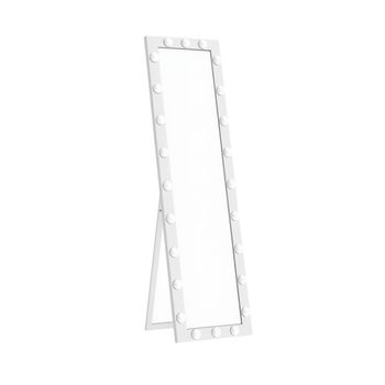 HOMCOM Espejo de cuerpo entero 150x40 cm espejo LED con 24 bombillas 3 tonos de luz, independiente, apoyable o para montaje en pared Blanco   Aosom España