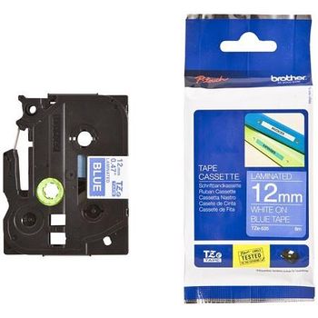 Brother TZe-535 Original P-Touch Label Tape (12mm x 8m) White On Blue