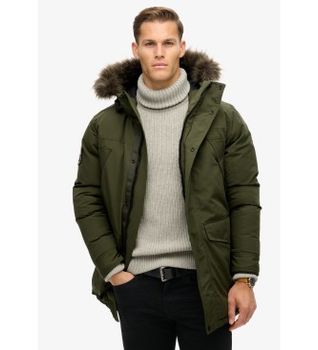 Superdry para hombre. M5011929A Parka de pelo sintético Everest verde (L), Casual, Poliéster Reciclado, Sostenible