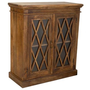 Recibidor-aparador de madera y cristal  artesanal marron 90x40x100