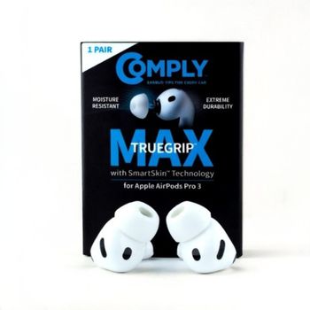 Comply TrueGrip MAX | Almohadillas de Espuma viscoelástica Premium de Repuesto para Apple AirPods Pro (3 generación) | Tecnología SmartSkin™ | Excelente Aislamiento del Ruido | Blanco, Talla M, 1 par