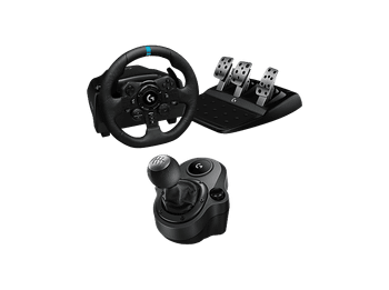 Volante - Logitech G G923 + Palanca de cambios Force Shifter, Feedback Trueforce, PS5, PS4 y PC, Pedales personalizables, 6 velocidades, Negro