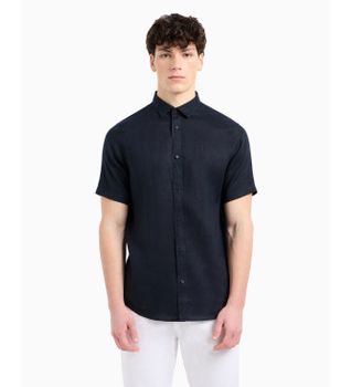 A|X Armani Exchange para hombre. XM001223AF14619UB101 Camisa Informal marino (S), Casual, Lino, Manga corta