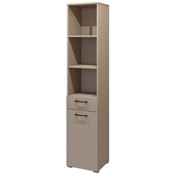 Mueble Alto De Almacenamiento Colección Washing - 1 Cajón, 1 Puerta Y 1 Cesta - Color Topo Y Roble