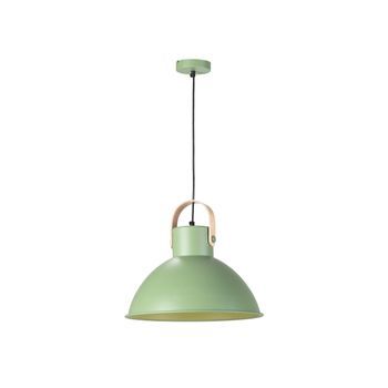 Lámpara techo metálica embellecedor madera acabado verde