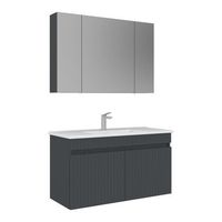 conjunto de mueble con lavabo y espejo 2 piezas  - 100 x 45 x 66 cm - antracita mate