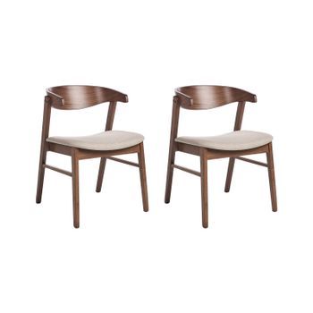 Conjunto De 2 Sillas De Comedor Estilo Tradicional Asiento Tapizado Marrón Y Beige Lilly