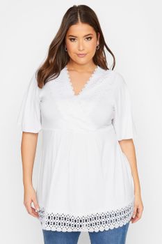 Yours Túnica Blanca Con Puntilla De Crochet, Mujer Curvy Y Tallas Grandes, Yours
