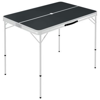 Mesa De Camping | Mesa De Jardín | Mesa De Picnic Plegable Con 2 Bancos Aluminio Gris