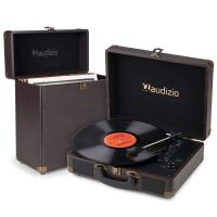 tocadiscos audizio rp116dw bluetooth bidireccional con altavoces y estuche rc32 marron
