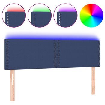 Cabecero Cama | Panel De Cabecera Con Led De Tela Azul 144x5x78/88 Cm