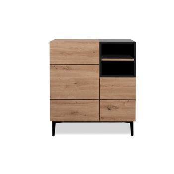 Aparador alto 2 puertas 2 baldas 80 cm - acabado madera y negro