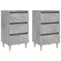pack 2 uds mesitas de noche  mesa auxiliar  mesilla patas madera gris hormigon 40x35x69 cm