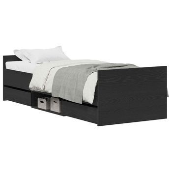 Cama Individual | Cama Para Adulto | Estructura De Cama Con Cabecera Roble Negro 193 X 78 X 50 Cm