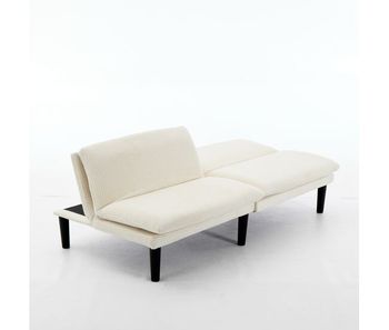 Sofá 2 plazas reclinable 106-140-180° - respaldo ajustable triple, patas redondas de plástico negro, tapizado terciopelo tipo pana, estructura de lamas de madera - beige