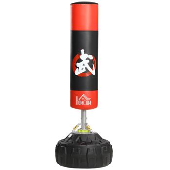 HOMCOM Saco de Boxeo de Pie Soporte para Adultos Base Grande Rellenable de Arena 60 kg / Agua 50 kg Resortes Φ60x180 cm Negro y Rojo   Aosom España