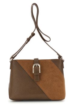 bolso de hombro de líneas limpias efecto piel de grano grande brown