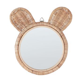 Espejo De Pared De Ratán Natural Beige 20 Cm Orejas Oso Moderno Infantil Ashanti