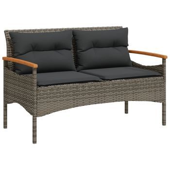 Banco De Jardín | Silla De Jardín Con Cojines Ratán Sintético Gris 116x62,5x74 Cm