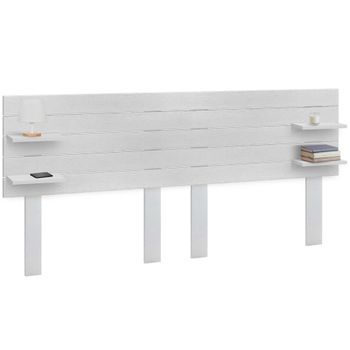 Dhome Cabecero Con Estantes De Madera Reciclada Dm Colgante Pared Estilo Palet Horizontal Con Patas Dual Dividido En 2 Piezas Cama 135/140 Vintage Nordico (210cm Dual, Blanco Madera)