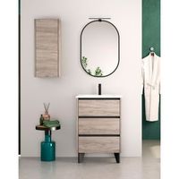 mueble de bano al suelo con lavabo ceramico  3 cajones con cierre amortiguado y organizador  70 cm - pino gris - negro