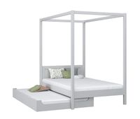 cama individual de madera con dosel y cajon para colchon n02 gris