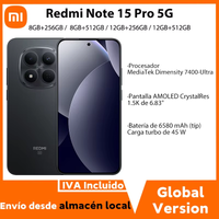 version global redmi note 15 pro 5g dimensity 7400-ultra smartphone bateria de 6580mah con carga rapida de 45w camara principal de 200mp con ois telefono celular xiaomi