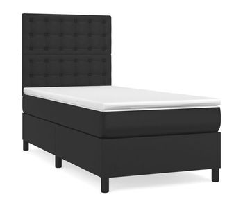 Cama box spring con colchón cuero sintético negro 90x190 cm botones