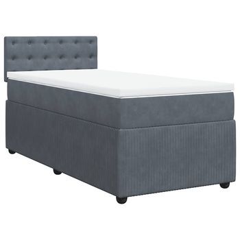 Cama Individual | Cama De Adulto | Cama Box Spring Con Colchón Terciopelo Gris Oscuro 90x200 Cm