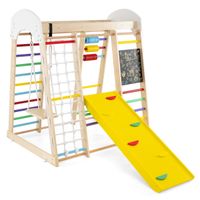 costway set escalada 7 en 1 para ninos centro actividad de madera con rocas de escalar y escalera red de escalada y columpio para ninos 3 anos