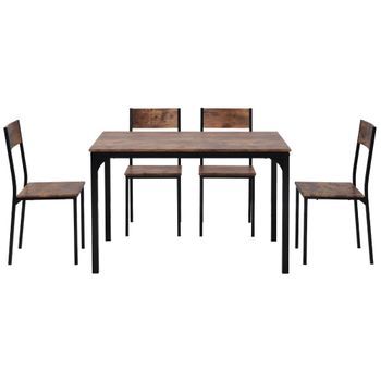 Conjunto De Comedor Marrón Vintage Con Mesa Y 4 Sillas