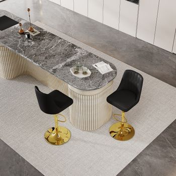 Sweiko Taburete Barra 2 Uds Altura Ajustable 360° Giratorio, Respaldo Cuero Pu Negro Con Pespunte, Patas Metal Dorado