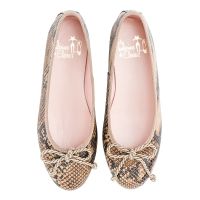 bailarina plana de piel tipo boa en tonos beige y marron con cordon grueso