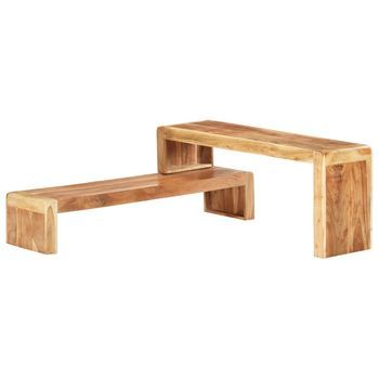 Pack 2 Uds Mueble De Tv | Mueble De Salón | Mesa De Tv De De Madera Maciza De Acacia