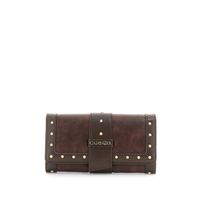 cartera efecto piel con ribete y remaches dark brown