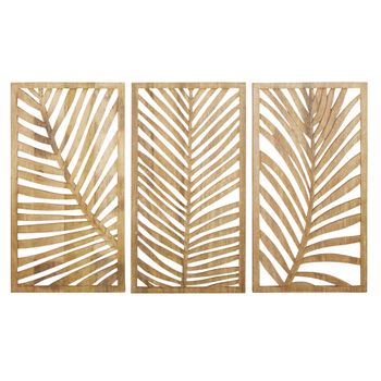Decoraciones de pared de madera de mango y hojas de palma (x3) 48x90 cm