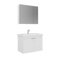 conjunto de mueble con lavabo y espejo 2 piezas  - 80 x 45 x 58 cm - blanco mate