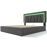 cama gris 160 x 200 cm con canape abatible cabecero regulable led y usb-c