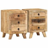 mesilla de noche 2 uds 37x32x50 cm madera mango rugosa vidaxl
