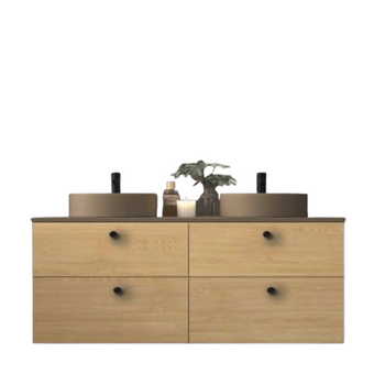 Mueble Baño 120 Cm - 4 Cajones + Encimera + 2 Lavabos - Color Lavabo Café - Color Encimera Café