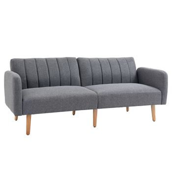 HOMCOM Sofá Cama 3 Plazas Sofá de Tela Sofá con Función de Cama Poliéster Tipo Lino Madera de Goma 173x75x73 cm Gris   Aosom España
