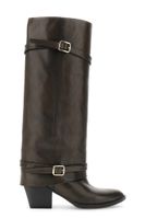 botas de piel con puno y hebillas dark brown