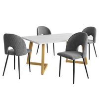 conjunto comedor 117 x 68 cm con 4 sillas grises y patas de mesa doradas