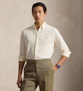 Polo Ralph Lauren para hombre. 710654408146 Camisa de piqué ultraligera beige (XL), Casual, Algodón, Manga larga